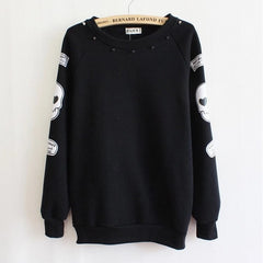 Style Big Skull Rivet Cotton Sweatshirts Fleece Warm Hoodies