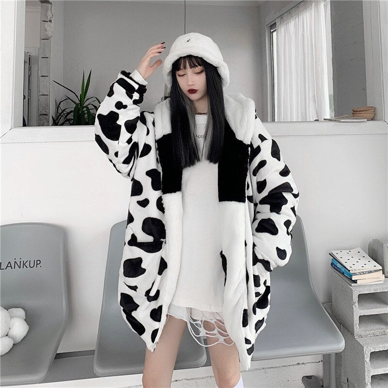 Casual Style Both Sides Wear Loose Thick Faux Fur Cotton Coat