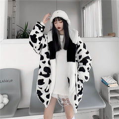 Casual Style Both Sides Wear Loose Thick Faux Fur Cotton Coat
