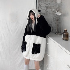 Casual Style Both Sides Wear Loose Thick Faux Fur Cotton Coat