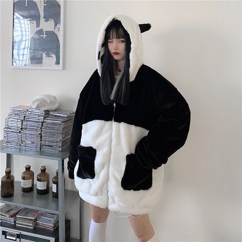 Casual Style Both Sides Wear Loose Thick Faux Fur Cotton Coat