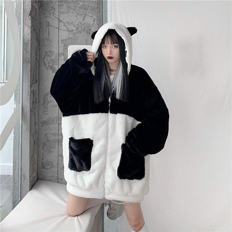 Casual Style Both Sides Wear Loose Thick Faux Fur Cotton Coat