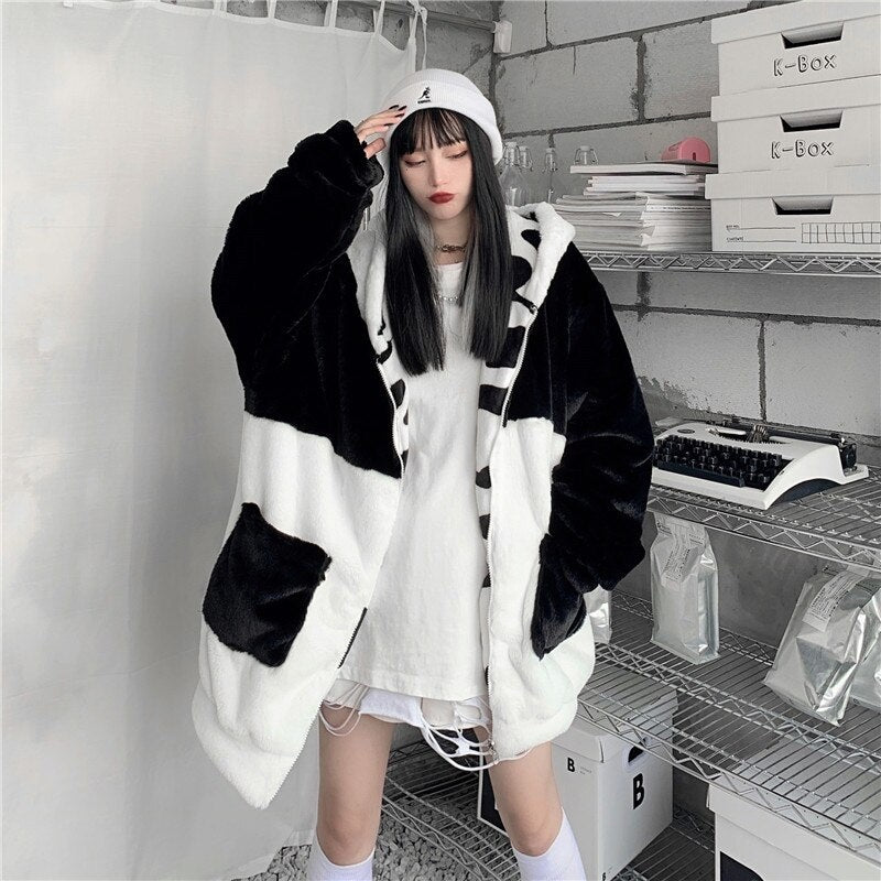 Casual Style Both Sides Wear Loose Thick Faux Fur Cotton Coat
