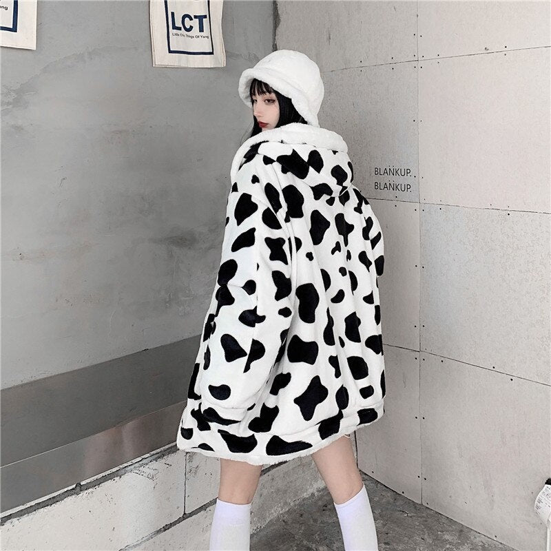 Casual Style Both Sides Wear Loose Thick Faux Fur Cotton Coat