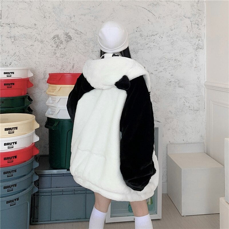 Casual Style Both Sides Wear Loose Thick Faux Fur Cotton Coat