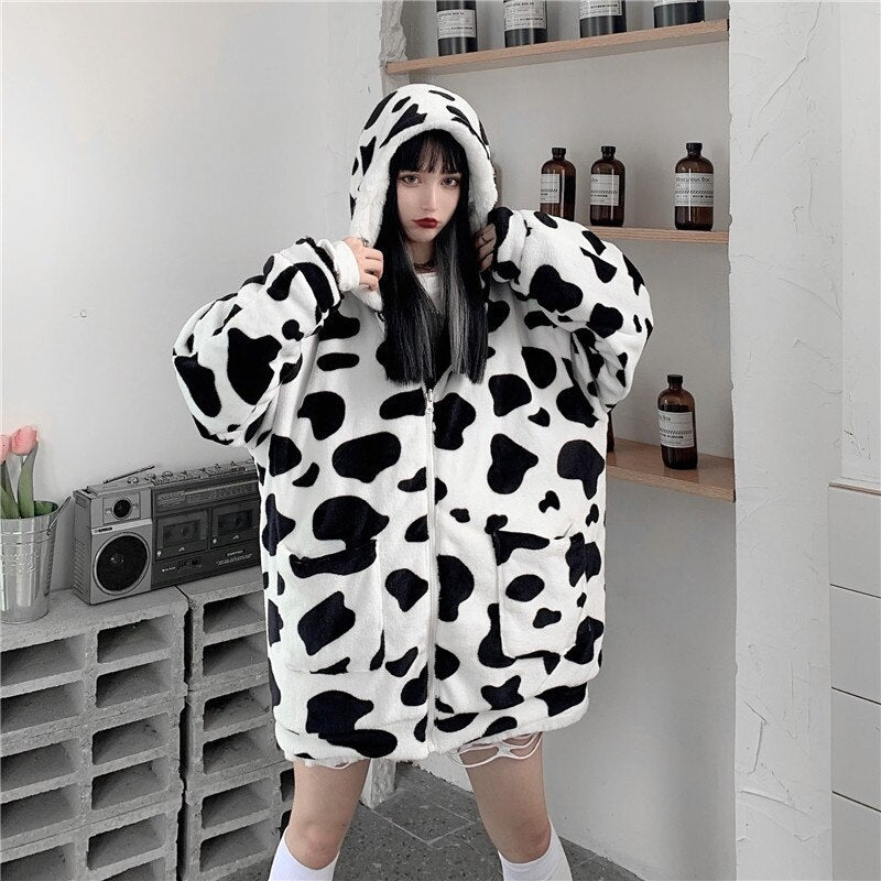 Casual Style Both Sides Wear Loose Thick Faux Fur Cotton Coat