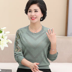Embroidery Style Bottoming Shirt Solid Long Sleeved Sweater
