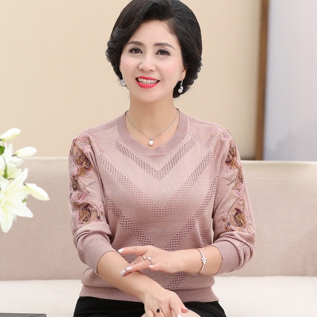 Embroidery Style Bottoming Shirt Solid Long Sleeved Sweater