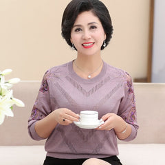 Embroidery Style Bottoming Shirt Solid Long Sleeved Sweater