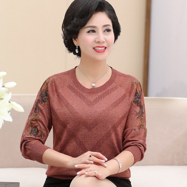 Embroidery Style Bottoming Shirt Solid Long Sleeved Sweater