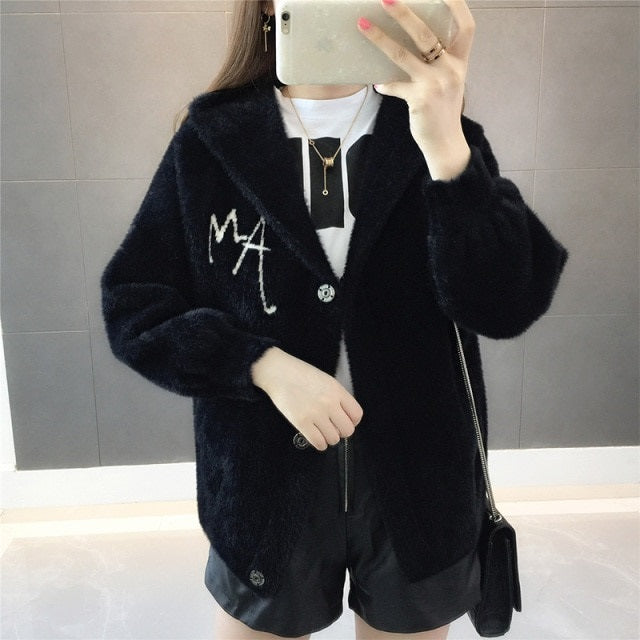 Style Office Lady Imitation Mink Sweater jacket Lazy Wind