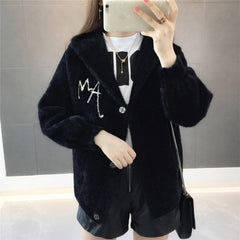 Style Office Lady Imitation Mink Sweater jacket Lazy Wind