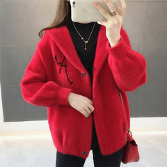 Style Office Lady Imitation Mink Sweater jacket Lazy Wind