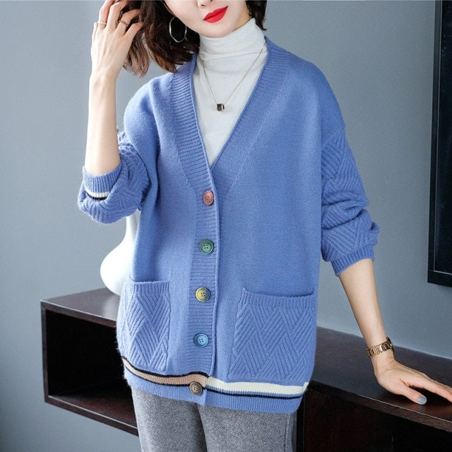 Style Office Lady Knitted Loose-Fit Outerwear Fashion Dress Sweater