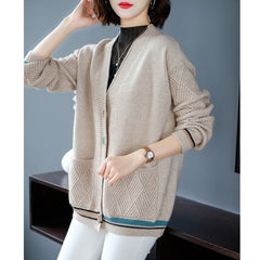 Style Office Lady Knitted Loose-Fit Outerwear Fashion Dress Sweater