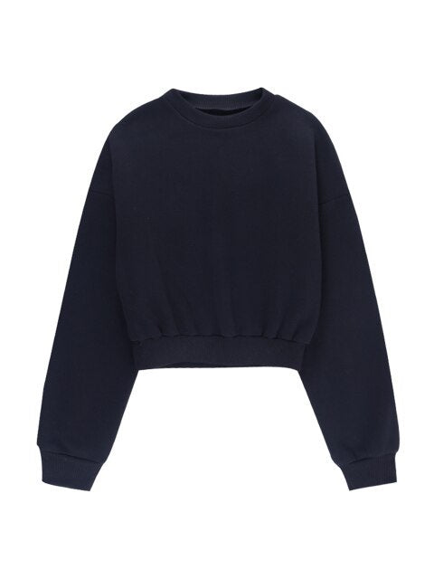 New Sweatshirt Casual Long Sleeve Round Neck Crop Tops Pullover