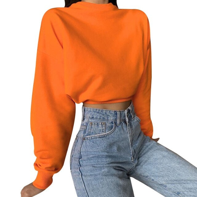 New Sweatshirt Casual Long Sleeve Round Neck Crop Tops Pullover