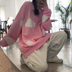 New Cloud Printing Loose O Neck Long Sleeve Sweatshirt