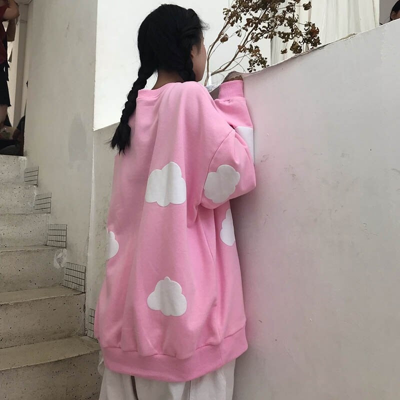 New Cloud Printing Loose O Neck Long Sleeve Sweatshirt