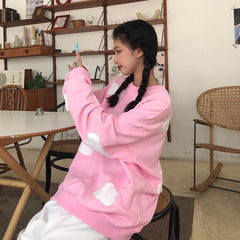 New Cloud Printing Loose O Neck Long Sleeve Sweatshirt