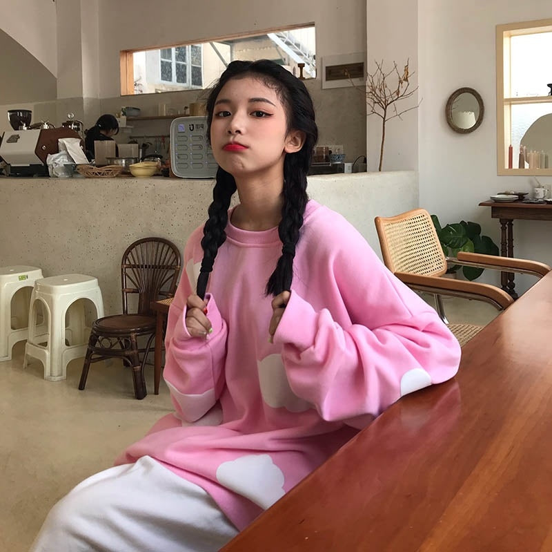 New Cloud Printing Loose O Neck Long Sleeve Sweatshirt