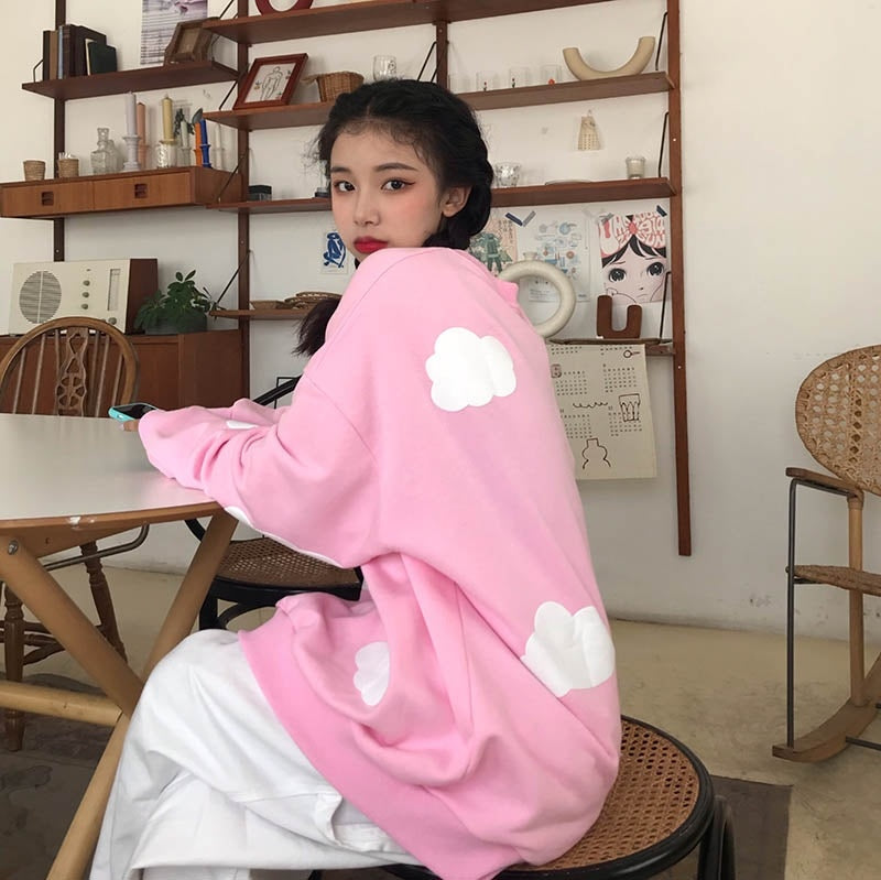 New Cloud Printing Loose O Neck Long Sleeve Sweatshirt