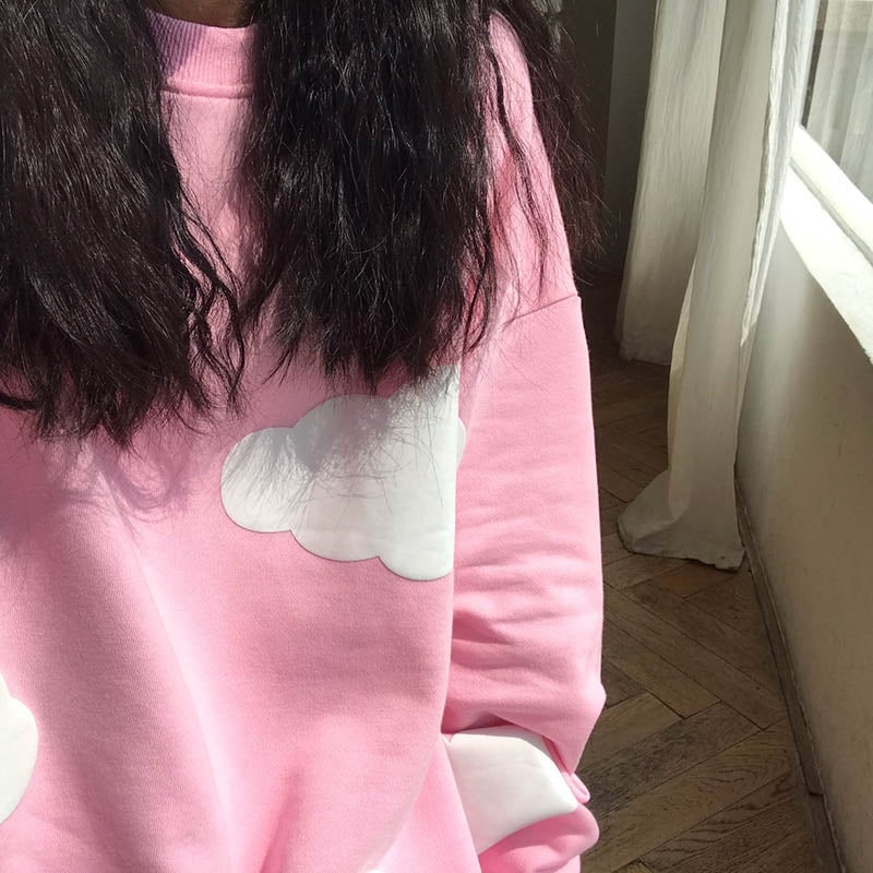 New Cloud Printing Loose O Neck Long Sleeve Sweatshirt