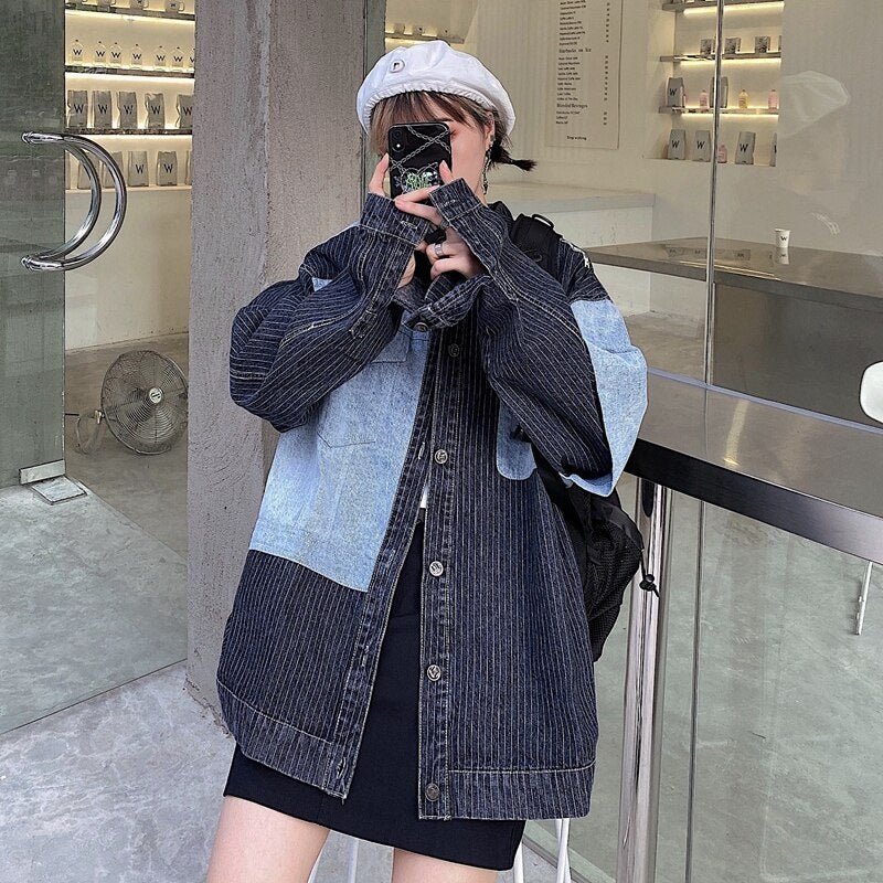 Casual Style Loose Stitching Patchwork Denim Jacket