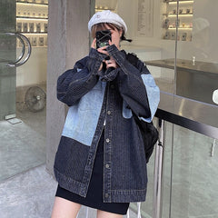 Casual Style Loose Stitching Patchwork Denim Jacket