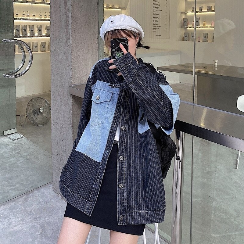 Casual Style Loose Stitching Patchwork Denim Jacket