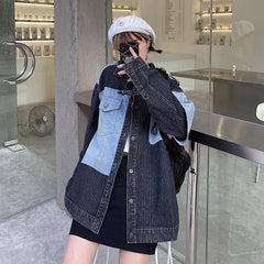 Casual Style Loose Stitching Patchwork Denim Jacket