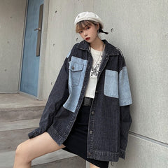 Casual Style Loose Stitching Patchwork Denim Jacket