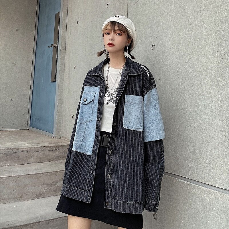 Casual Style Loose Stitching Patchwork Denim Jacket