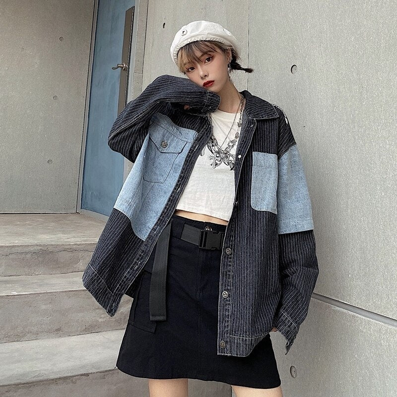 Casual Style Loose Stitching Patchwork Denim Jacket