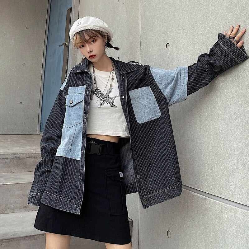 Casual Style Loose Stitching Patchwork Denim Jacket