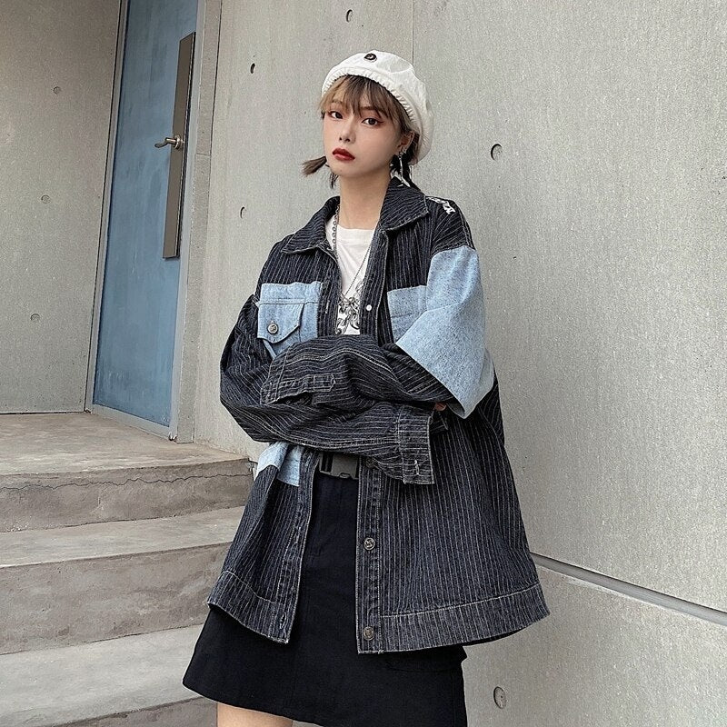 Casual Style Loose Stitching Patchwork Denim Jacket