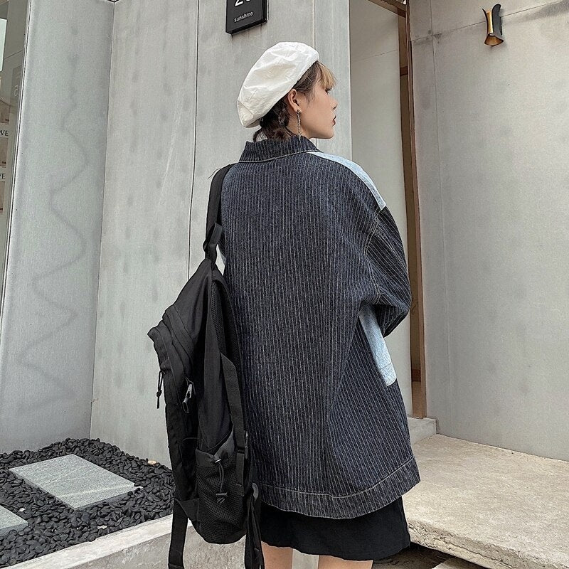 Casual Style Loose Stitching Patchwork Denim Jacket