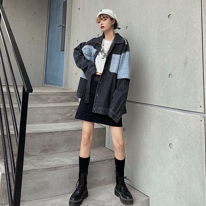 Casual Style Loose Stitching Patchwork Denim Jacket