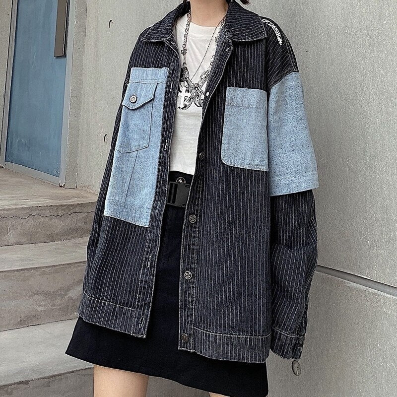 Casual Style Loose Stitching Patchwork Denim Jacket