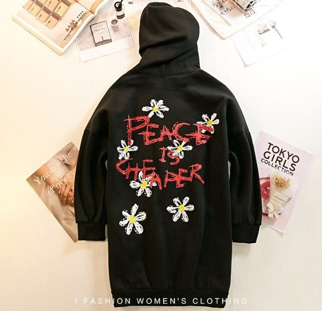 Newest Hoodies Letters Print Flowers Hooded Pullovers Sweatshirt