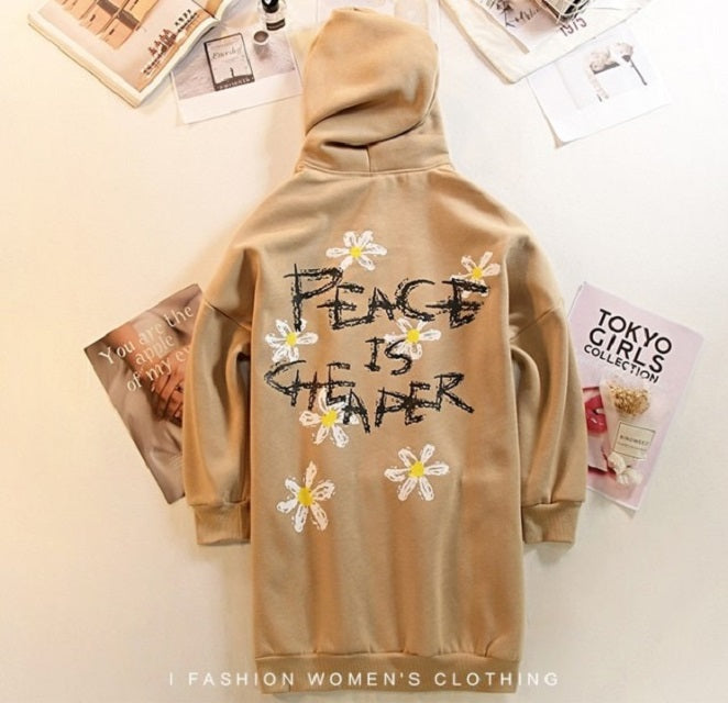 Newest Hoodies Letters Print Flowers Hooded Pullovers Sweatshirt