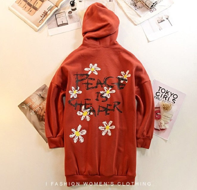 Newest Hoodies Letters Print Flowers Hooded Pullovers Sweatshirt