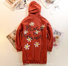 Newest Hoodies Letters Print Flowers Hooded Pullovers Sweatshirt