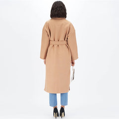 Notched Collar Split Hem Elegant Belted Double Pocket Trench Coat