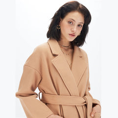 Notched Collar Split Hem Elegant Belted Double Pocket Trench Coat