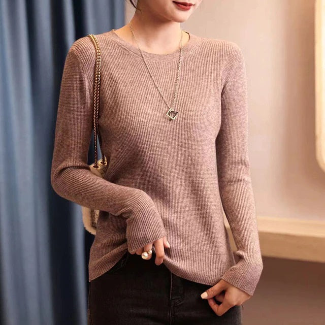 O-Neck Cashmere Wool Sloid Color Knitted Sweater