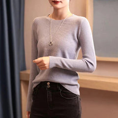 O-Neck Cashmere Wool Sloid Color Knitted Sweater
