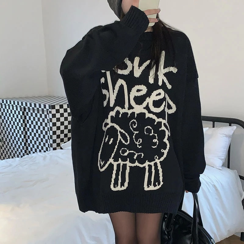 O-Neck Full Sleeve Little Sheep Element Knit Sweater