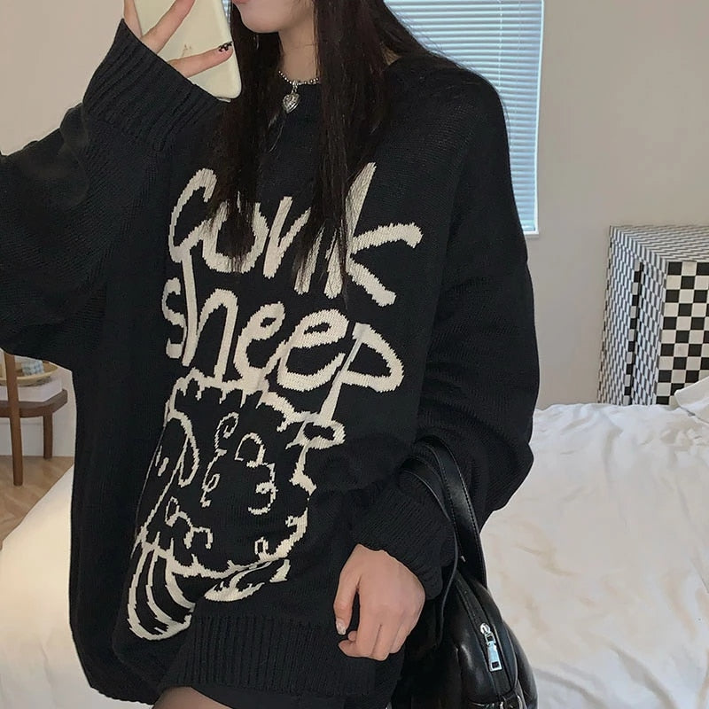 O-Neck Full Sleeve Little Sheep Element Knit Sweater