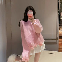 O-Neck Long Sleeve Acrylic Loose Sweater
